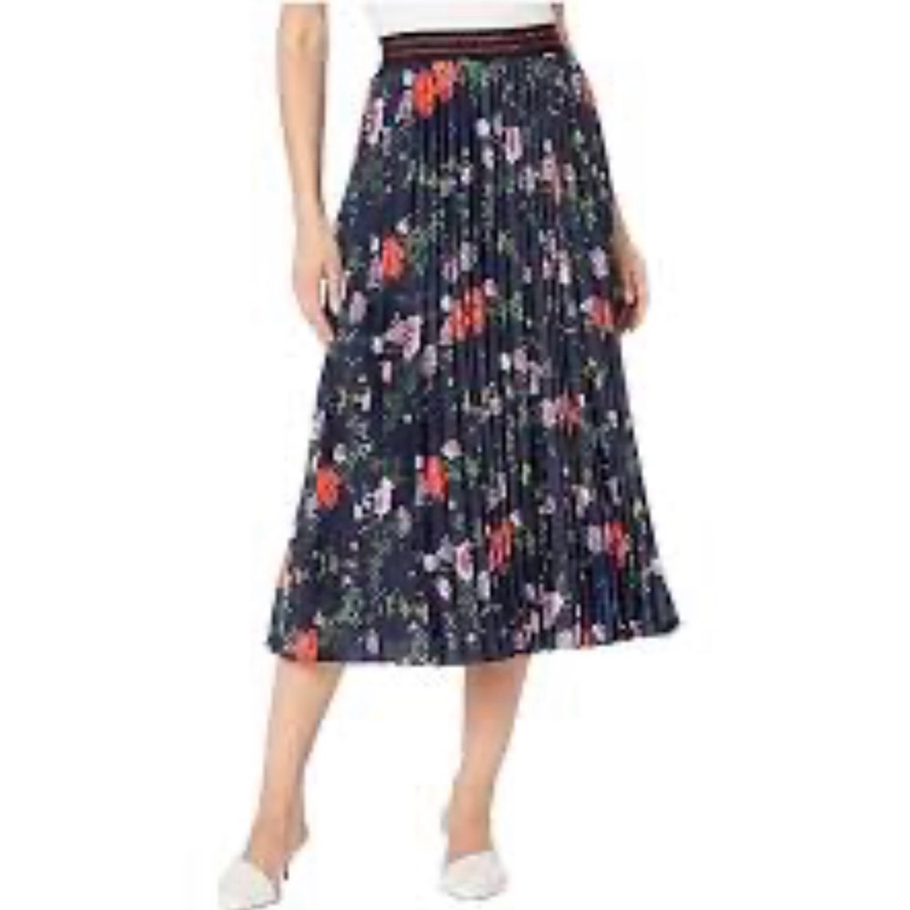 Ted Baker London Evola Print pleated Navy Floral Midi Skirt size 8